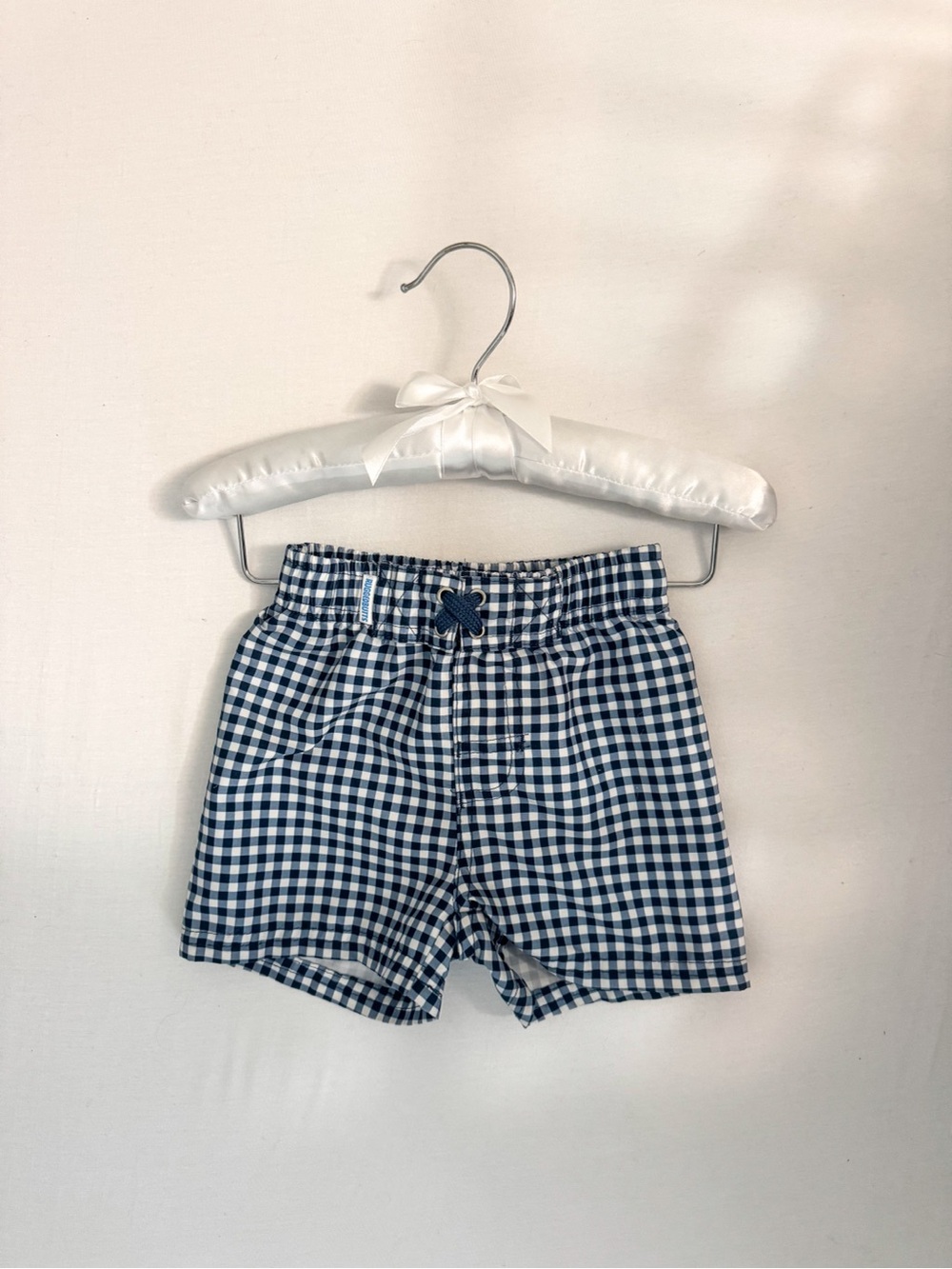 Navy Gingham Kids Swim Trunks